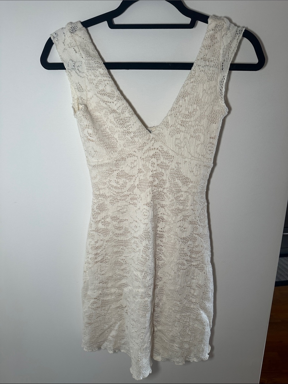 Bershka Cream Lace V-Neck Mini Dress